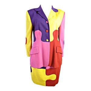Moschino size 8 multi color 90's Vintage Puzzle 2 Piece Skirt Suit